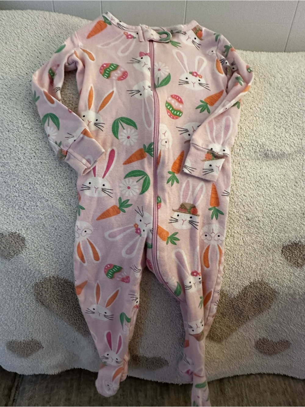 The Children's Place Pink Bunny & Carrot Zip One-Piece Pajamas